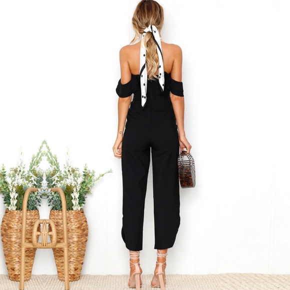 Off Shoulder Ruffle Sleeve Overlay Slim Jumpsuit - Picture 2 of 4